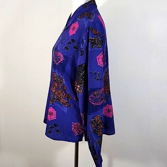 Victoria Soie silk vintage button down floral/rose print long sleeve top size XL - Picture 3 of 10